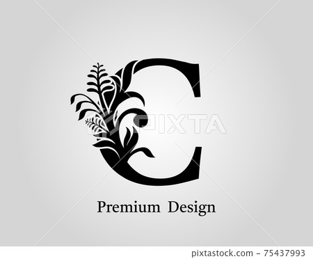 Elegant Letter C Floral Design. Vintage Calligraphic Alphabetical Icon for book design, brand name, stamp, Restaurant, Boutique, Notary, Hotel. 75437993