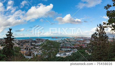 panorama of the port in Haifa against the background of clouds panorama of the port in Haifa against the background of clouds 75438016