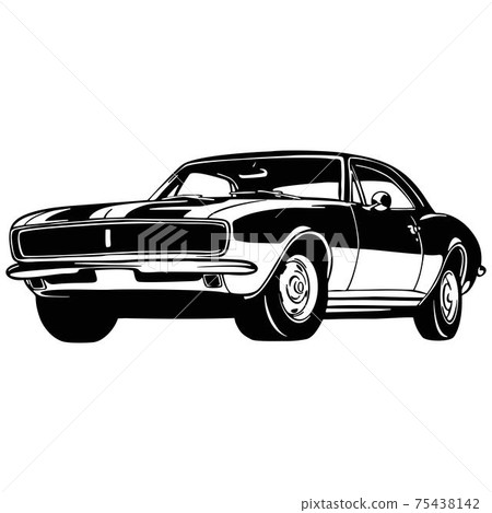 Muscle car - Old USA Classic Car, 1960s, Muscle car Stencil - Vector Clip Art for tshirt and emblem 75438142