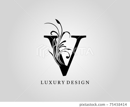 Vintage V Letter Floral Design. Classic Monogram Alphabetical Icon for book design, brand name, stamp, Restaurant, Boutique, Notary, Hotel. 75438414