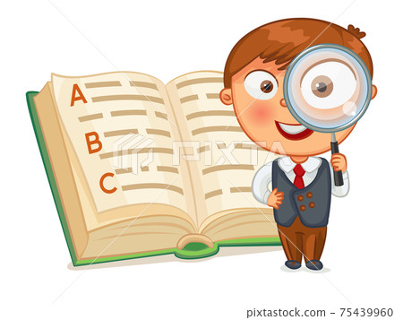 Boy looking through a magnifying glass Boy looking through a magnifying glass 75439960