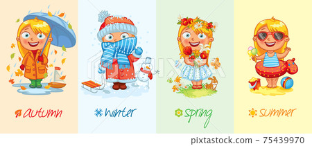 Baby girl and the four seasons. Vector illustration. Isolated on white background. Set Baby girl and the four seasons. Vector illustration. Isolated on white background. Set 75439970