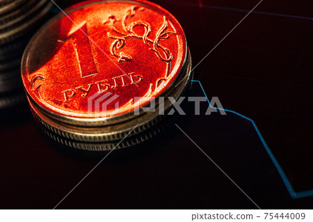 Ruble exchange chart on international stock exchanges.Crisis in the Russian economy. 75444009