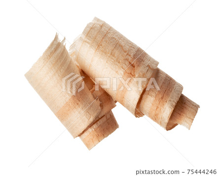Curly wood shaving isolated on white background 75444246