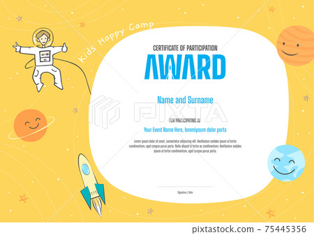 Kids Diploma or certificate template with colorful background for kid camp 75445356