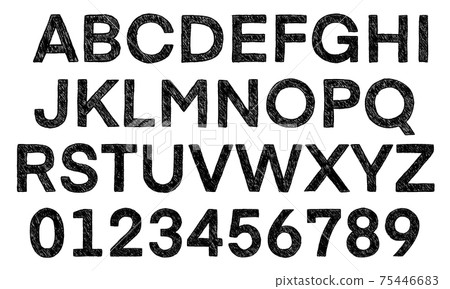 Set of black numbers and uppercase alphabet (handwriting style) 75446683
