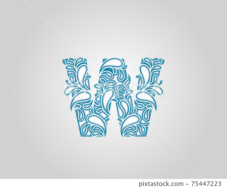 Water Splash, Initial W Letter Logo Icon, water droplets and splash doodle alphabet icon. Water Splash, Initial W Letter Logo Icon, water droplets and splash doodle alphabet icon. 75447223