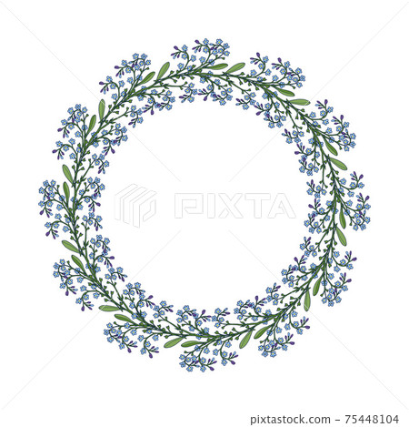 Summer wreath with forget-me-not flowers. Summer wreath with forget-me-not flowers. 75448104