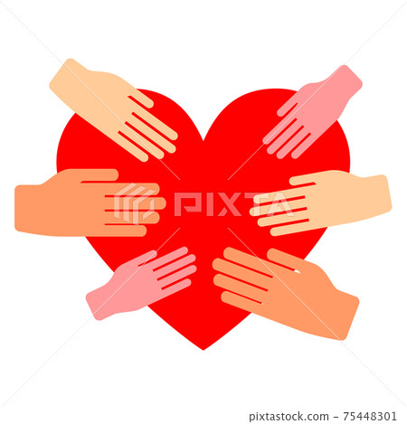 一顆心和許多手的插圖 一顆心和許多手的插圖 75448301
