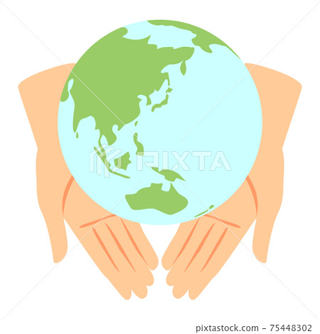 兩隻手上的地球的插圖 75448302