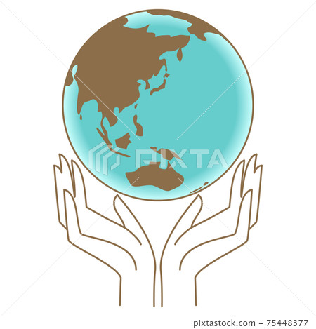 兩隻手上的地球的插圖 75448377