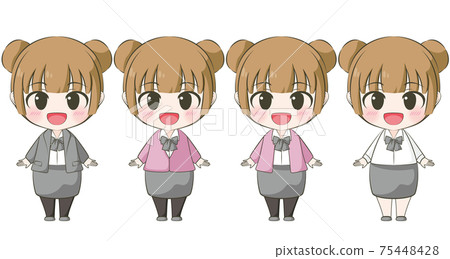 商務型微笑的女人動漫風格的變形的插圖 商務型微笑的女人動漫風格的變形的插圖 75448428