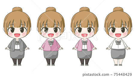 商務型微笑的女人動漫風格的變形的插圖 75448429