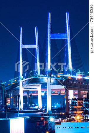 大都會高速公路,灣大橋的夜景 大都會高速公路,灣大橋的夜景 75448526