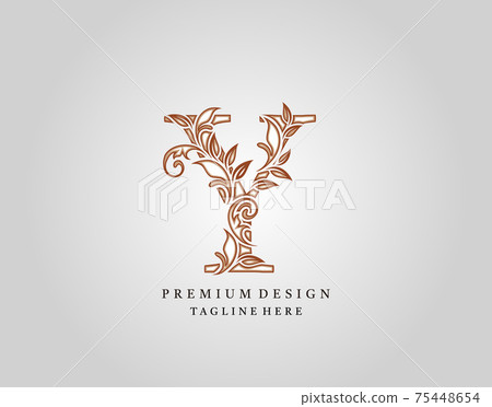Caligraphic Y Letter logo design, elegant floral ornate alphabet design vector. 75448654