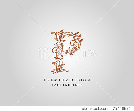 Caligraphic P Letter logo design, elegant floral ornate alphabet design vector. 75448655