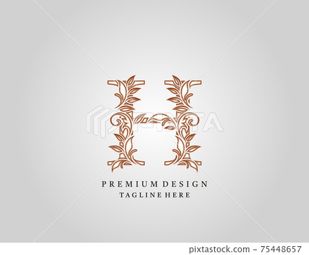 Caligraphic H Letter logo design, elegant floral ornate alphabet design vector. 75448657