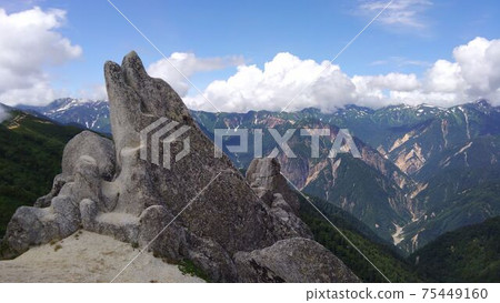 A strange rock "dolphin rock" on the ridgeline of Mt. Tsubakuro in the Northern Alps of Nagano Prefecture A strange rock "dolphin rock" on the ridgeline of Mt. Tsubakuro in the Northern Alps of Nagano Prefecture 75449160