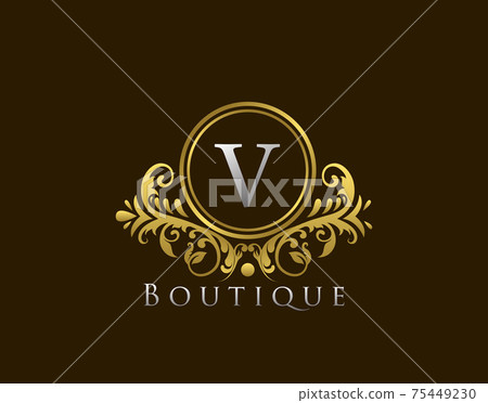 Luxury Boutique Letter V Logo. Vintage Golden Badge Design Vector. Luxury Boutique Letter V Logo. Vintage Golden Badge Design Vector. 75449230