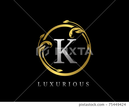 Luxury Circle Letter K Floral Design. Vintage Gold K Swirl Logo Icon. 75449424