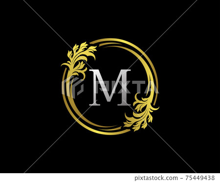 Luxury Circle M Letter Floral Logo. Royal Gold... - Stock Illustration ...
