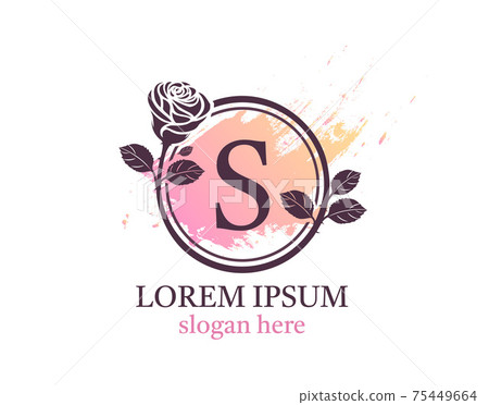 Letter S monogram logo. Circle floral style with beautiful roses. Feminine Icon Design. Letter S monogram logo. Circle floral style with beautiful roses. Feminine Icon Design. 75449664