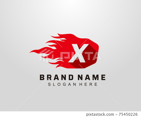 Abstract Hot Fire Flame X Letter Logo Design. 75450226