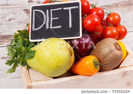 Inscription diet and fruits with vegetables as source minerals and vitamins Inscription diet and fruits with vegetables as source minerals and vitamins 75450284