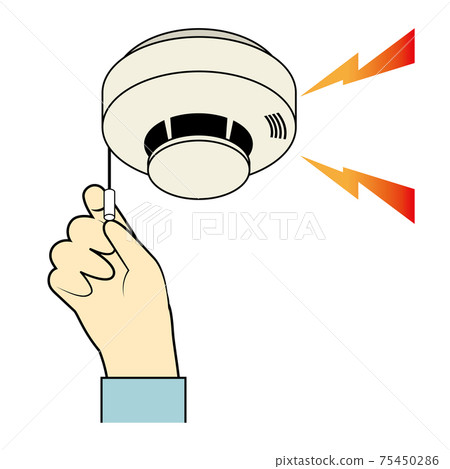 Fire alarm test illustration String type | Fire alarm and hand 75450286