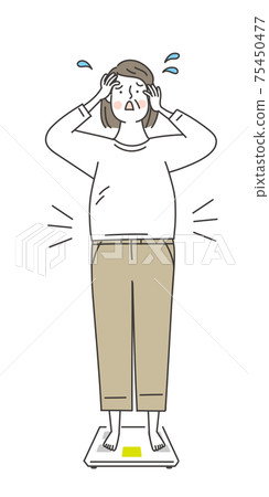 體重秤和超重的老婦 75450477