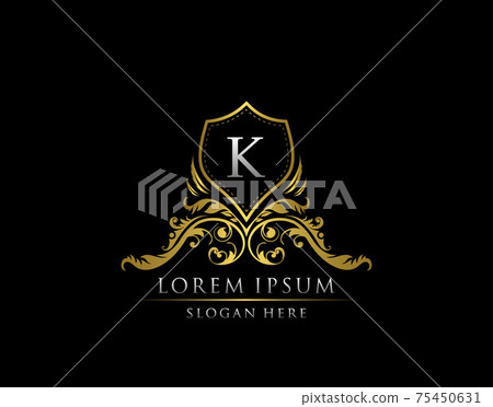 Luxury Boutique Badge With K Letter Logo. Elegant shield design for Boutique, Royalty, Letter Stamp, Hotel, Heraldic, Jewelry, Wedding. Luxury Boutique Badge With K Letter Logo. Elegant shield design for Boutique, Royalty, Letter Stamp, Hotel, Heraldic, Jewelry, Wedding. 75450631