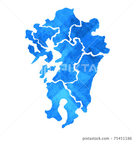 九州藍色地圖地圖輪廓圖 75451186