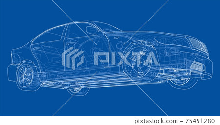 Electric Car With Chassis. Vector rendering of 3d Electric Car With Chassis. Vector rendering of 3d 75451280