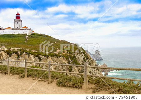 Cabo da Roca, Portugal. Lighthouse and cliffs over Atlantic 75451905