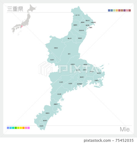Map of Mie Prefecture / Mie (Municipalities / divisions) 75452035