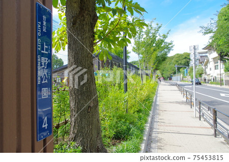 Sidewalk and address display near Ueno Park Sidewalk and address display near Ueno Park 75453815