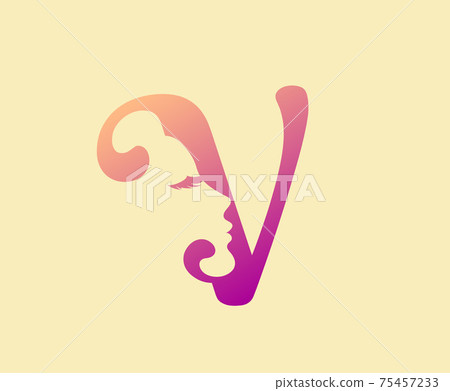 Beauty Letter V Logo Icon. Beautiful woman's face shape on Letter.  Abstract design concept for beauty salon, massage, magazine, cosmetic and spa. 75457233