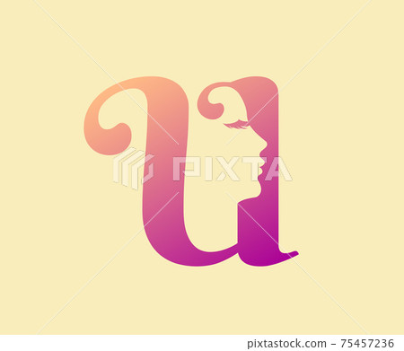 Beauty Letter U Logo Icon. Beautiful woman's face shape on Letter.  Abstract design concept for beauty salon, massage, magazine, cosmetic and spa. 75457236