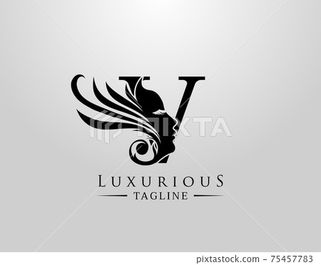 Letter V with Beauty Face. Luxury Logo. Alphabetical Symbol for wedding, greeting cards, invitations, salon, spa, template design. Letter V with Beauty Face. Luxury Logo. Alphabetical Symbol for wedding, greeting cards, invitations, salon, spa, template design. 75457783