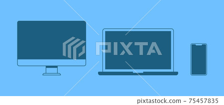 Awesome flat design template with blue device on blue background. Phone, laptop, desktop PC icon vector Awesome flat design template with blue device on blue background. Phone, laptop, desktop PC icon vector 75457835