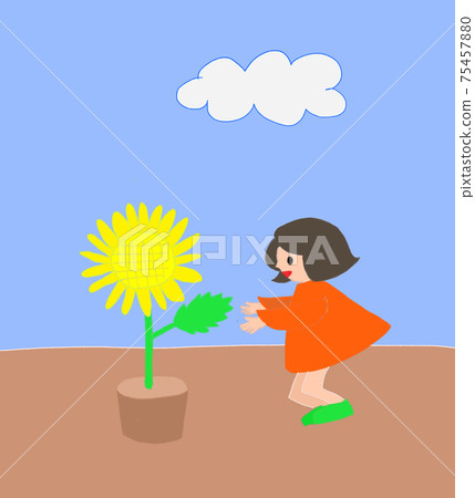 向日葵，女孩和藍藍的天空 75457880