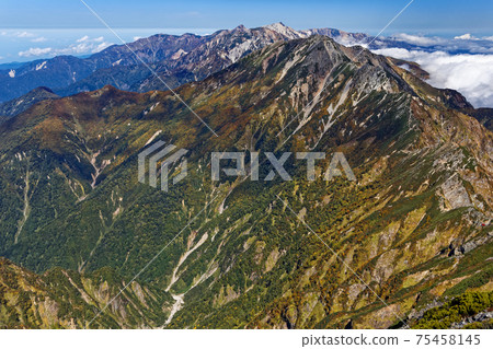 從鹿島屋立岳南峰看秋天的五棱岳和白沼山 75458145