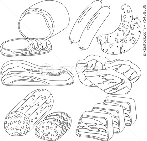 各種加工肉類插圖(線條藝術) 各種加工肉類插圖(線條藝術) 75458539