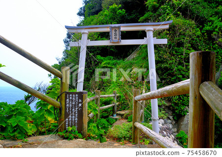 Hakusan Shrine Torii, Tosashimizu City, Kochi (2) in the middle of the maintained stairs leading down to Hakusan Cave, Ashizurimisaki, and Cave Hakusan Shrine Torii, Tosashimizu City, Kochi (2) in the middle of the maintained stairs leading down to Hakusan Cave, Ashizurimisaki, and Cave 75458670