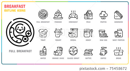 Breakfast outline icon set 75458672