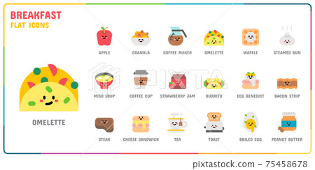 Breakfast flat style icon set 75458678
