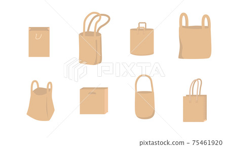 Eco shopping paper empty bag flat illustration. Zero waste, less is more, plastic free, bio market, recycle concept. Vector stock illustration isolated on white background for print. 75461920