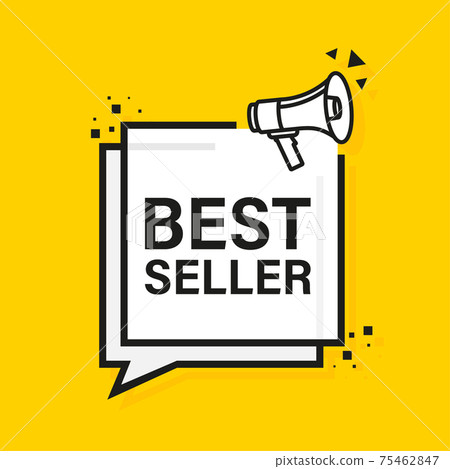 Best seller yellow megaphone banner on white background. Vector illustration. Best seller yellow megaphone banner on white background. Vector illustration. 75462847
