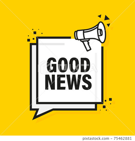 Good News megaphone yellow banner in 3D style. Loudspeacker. Vector illustration. 75462881