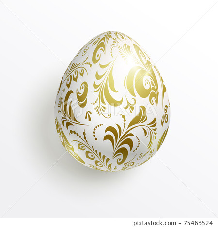 Realistic white egg decorated with gold floral pattern 75463524